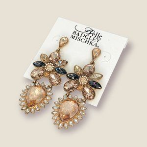 NEW Badgley Mischka Gold Rose Mix Stone Teardrop Chunky Statement Boho earrings